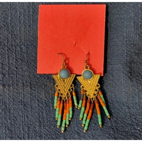 Boho Imports Jewelry - Southwestern Style BEADED Chandelier EARRINGS W/ Gold Tone Base & Faux Turquoise
